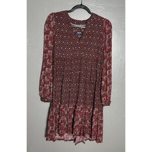 Maeve by Anthropologie Amber Women's Burgundy Tiered Tunic Dress Size XS